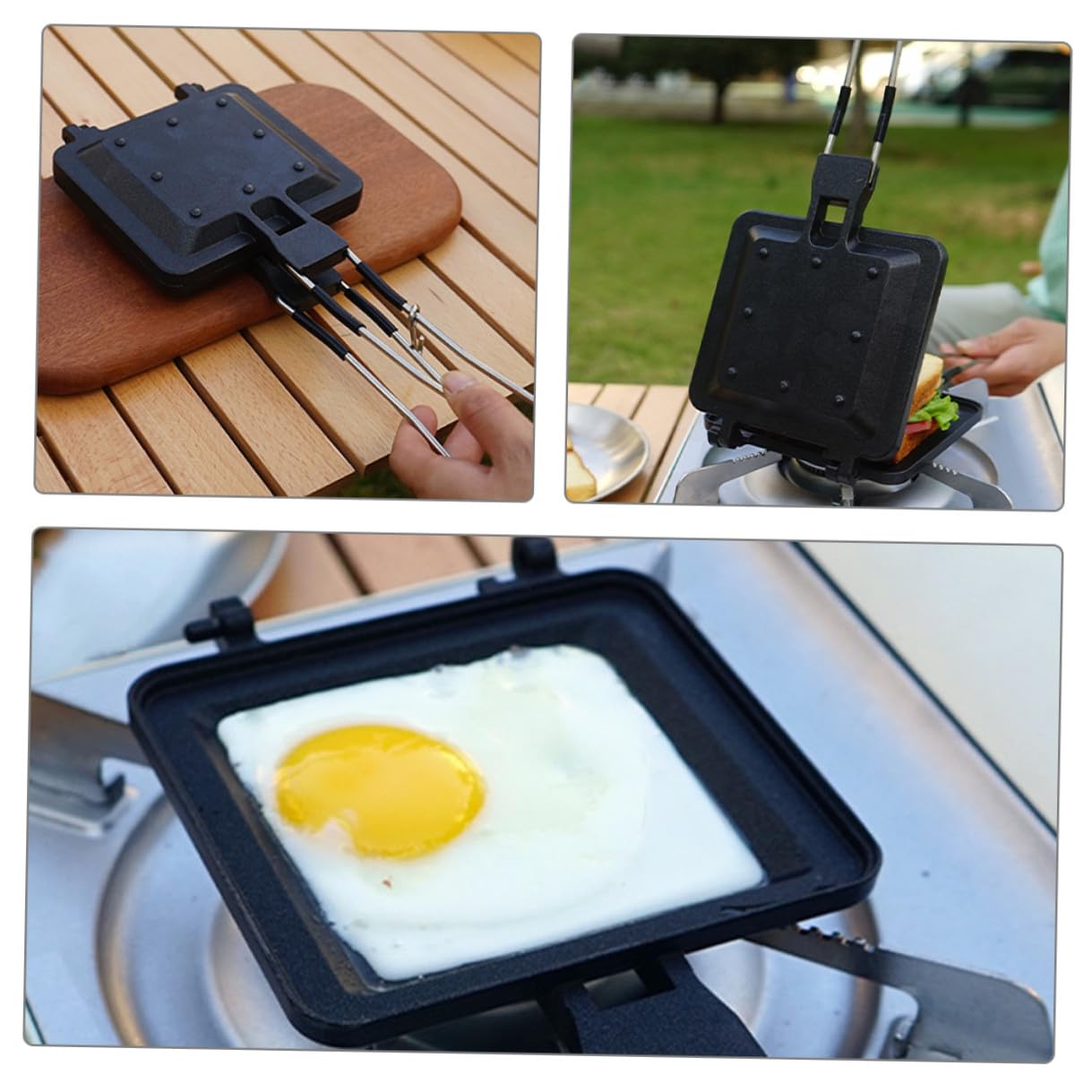 Lurrose Piastra per Panini Pieghevole Portatile in Lega di Alluminio Antiaderente Superficie Doppia per Cucina e Colazione Facile da Pulire