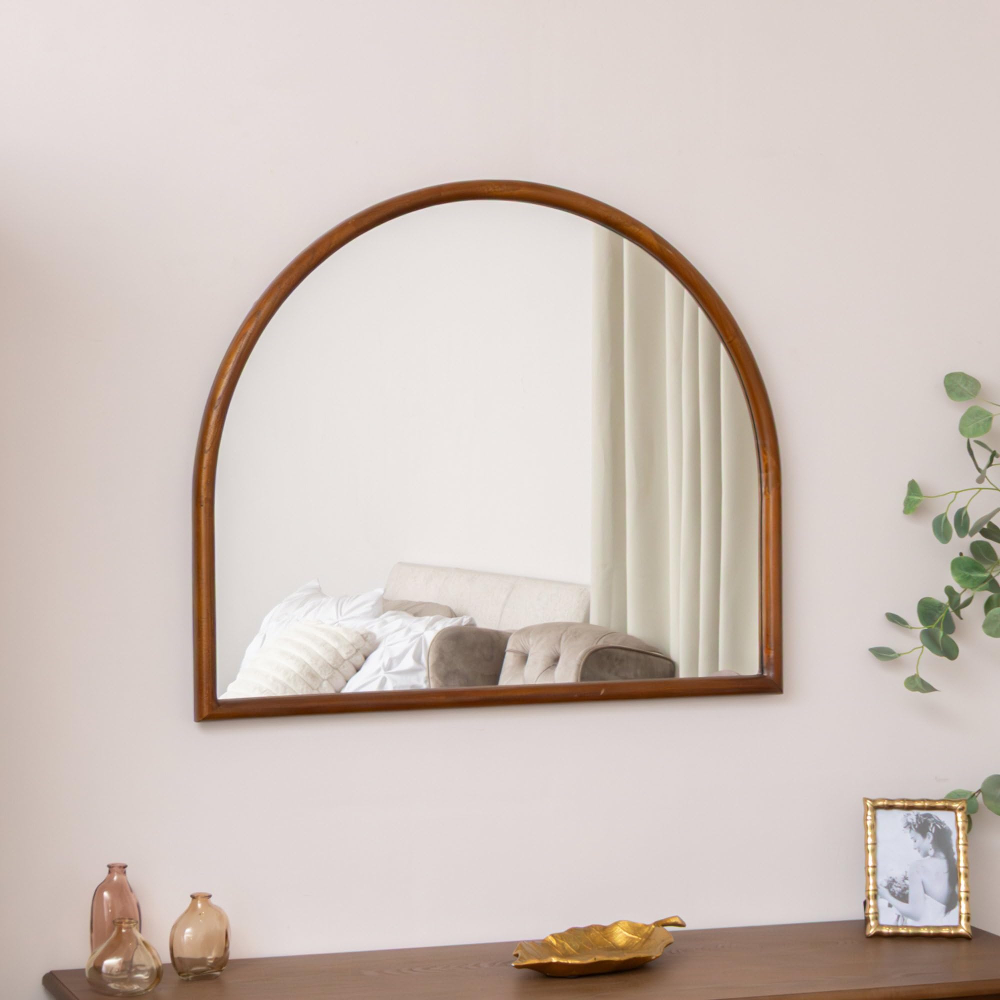 Melody Maison Dark Wood Framed Arched Wall & Mantle Mirror - 90Cm X 75Cm