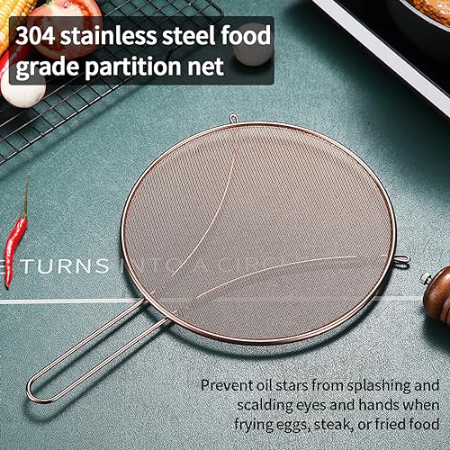 Evanda 25 CM Rose Gold Splatter Screen for Cooking Stainless Steel Fine Mesh for Frying Pan Grease Guard for Pan to Stop Hot Oil Splatter Protect the Skin from Burns - Image 3