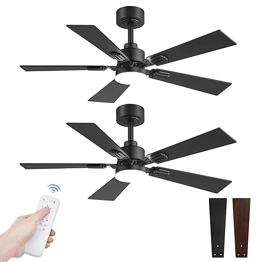Fanbulous 2 Pack of 42 Ceiling Fans with Lights and Remote, Modern Low Profile Ceiling Fans with Dimmable 3CCT Quiet DC Motor, Reversible Celing Fan with 6-Speeds Timer for Bedroom(Black)
