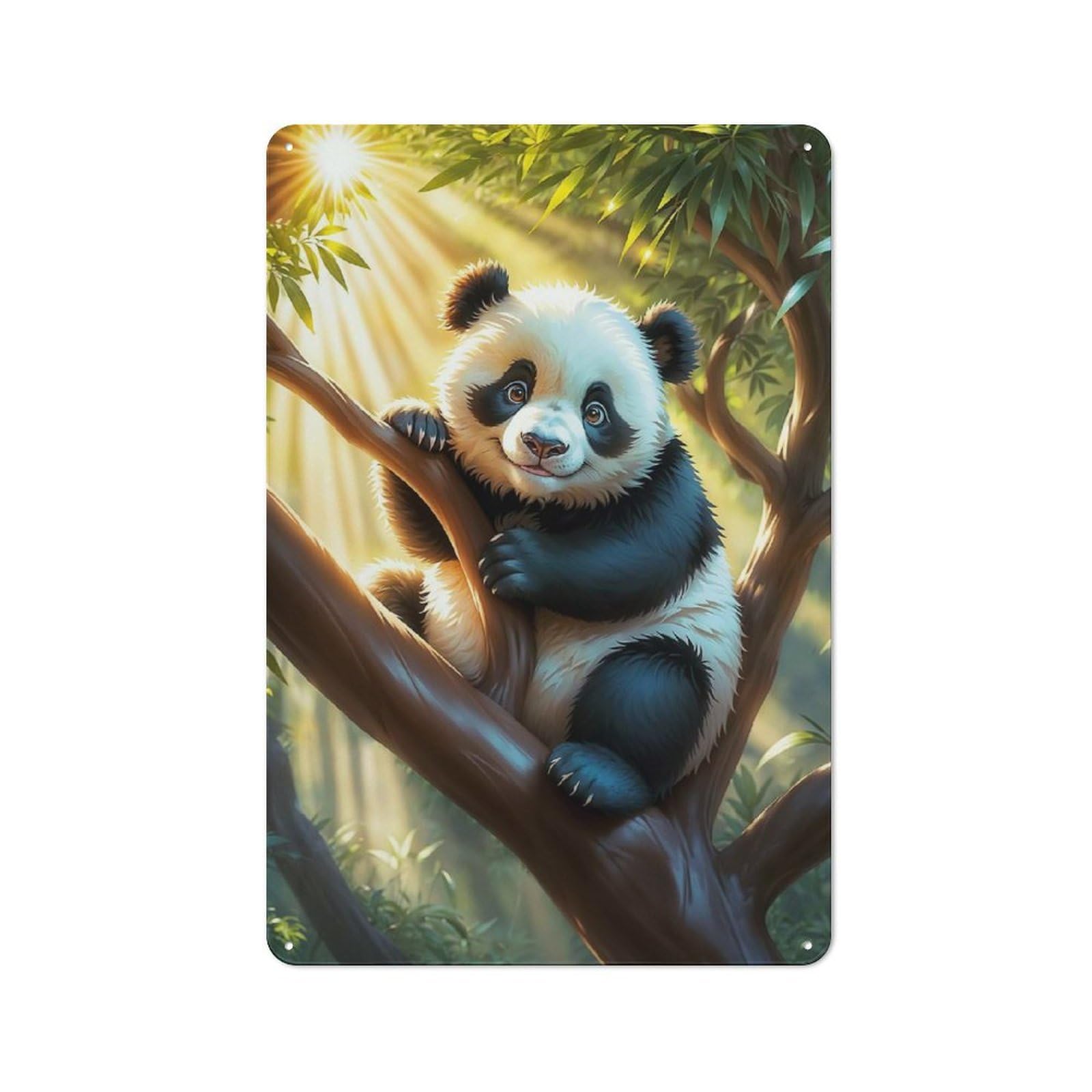 Junmoney Cute Panda In Tree Retro Metal Plaque 30X20cm Featuring Bistro Wall Plaque For Bakery, Diner, Cafe Or Family Room
