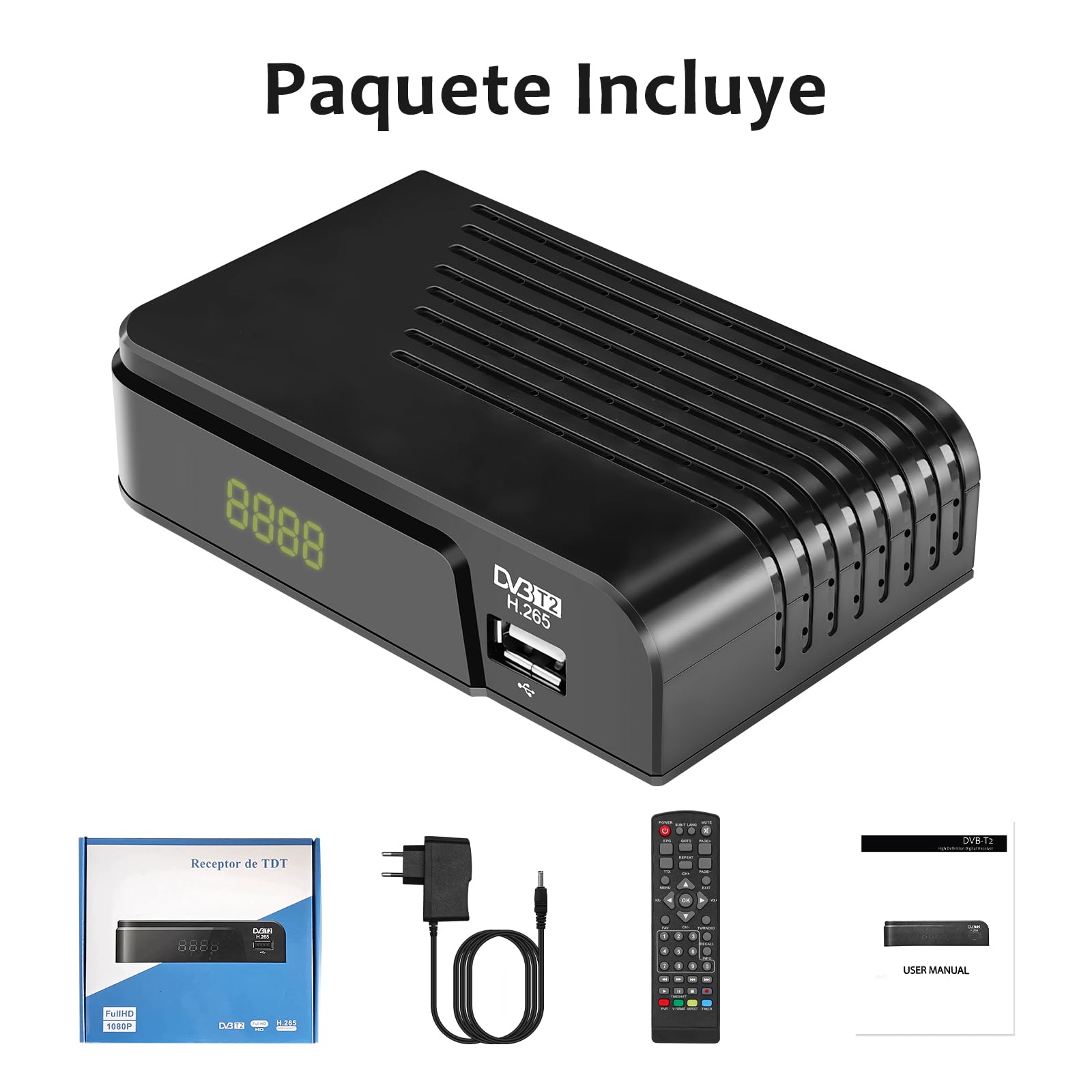 TDT HD Español Nuevo 2025- Decodificador TDT HD DVB-T2 H265 HEVC Full HD PVR, USB, SCART, TDT HD HDMI, Sintonizador de televisión Digital Terrestre, Receptor Digital de Alta definición Full HD 1080p