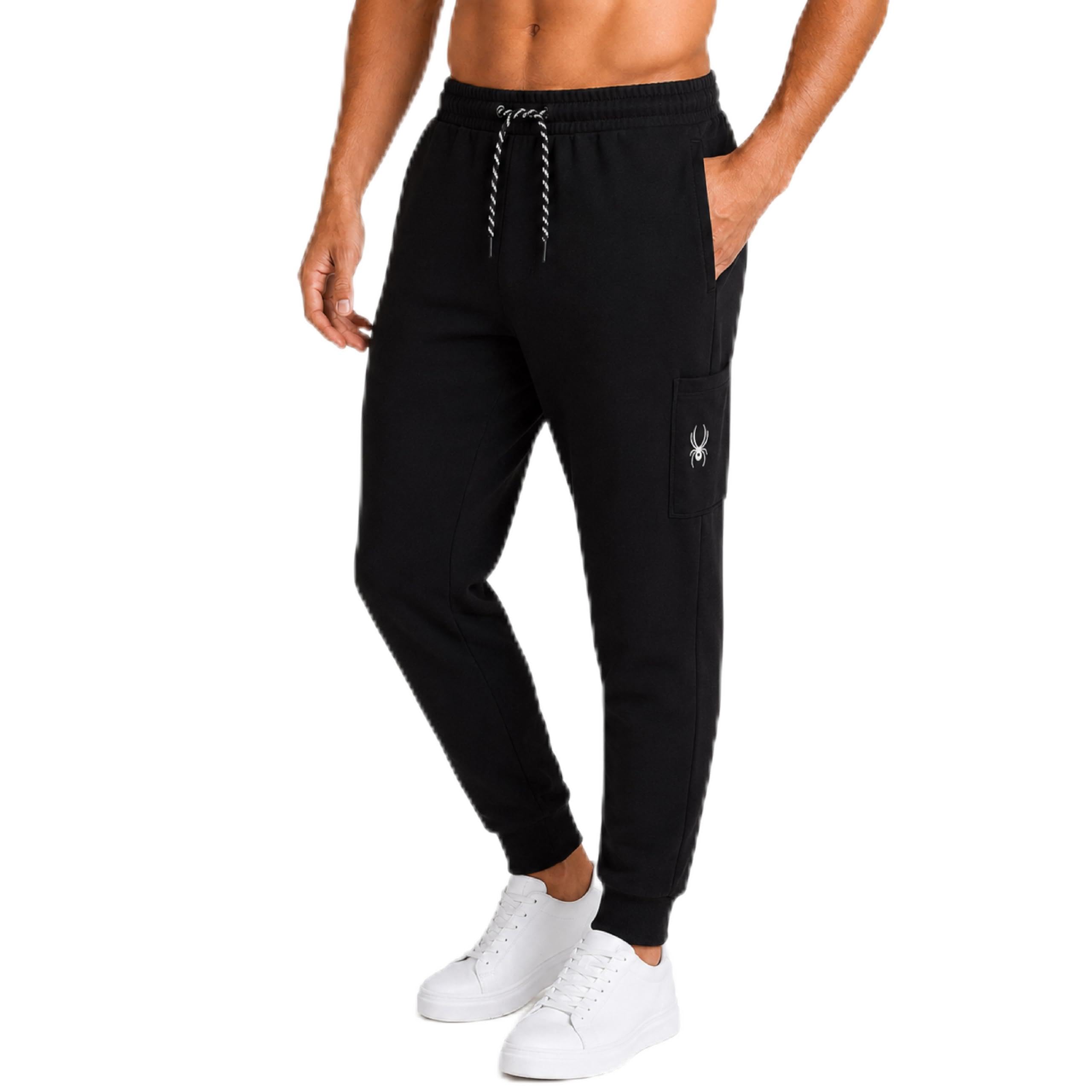 Spyder Men's Cargo Jogger Sweatpants - Soft Poly Fleece Joggers with Drawcord Waistband and Side Cargo Pockets (Sizes: S-XL), Black, Large