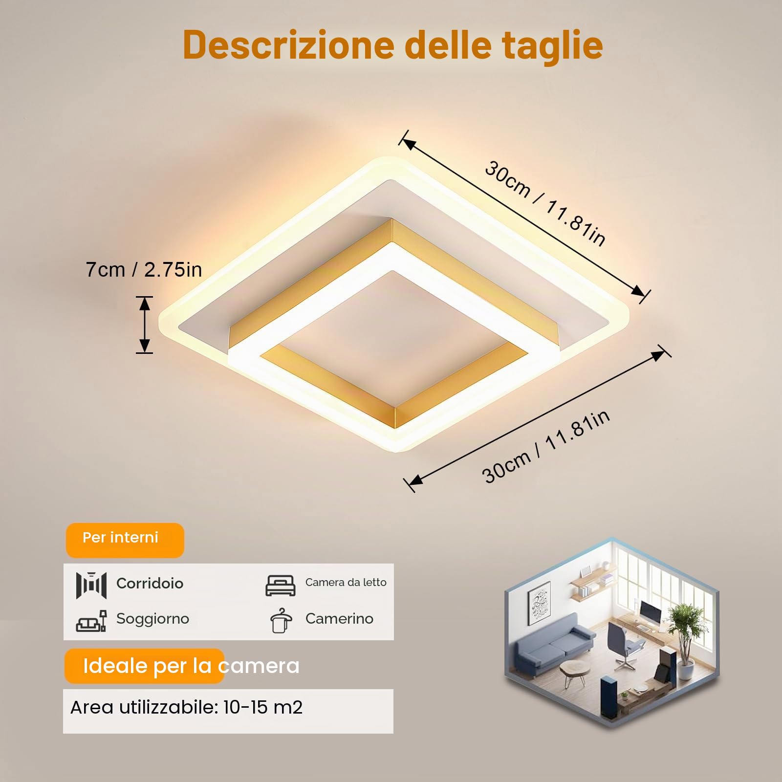 DELIPOP Plafoniera LED Moderno, Lampada da Soffitto Oro 30W 3375LM, Lampadario LED Luce Calda 3000K per Soggiorno Camera da Letto Cucina Corridoio