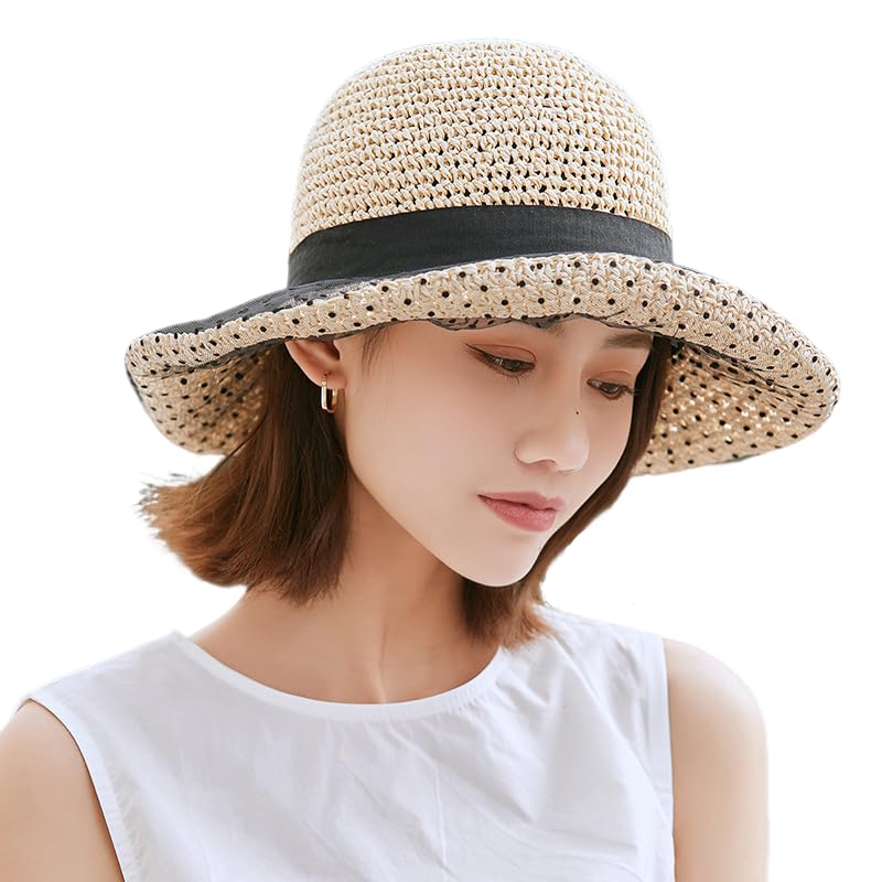 Sombrero femenino de paja con ala ancha para sol miniatura 4