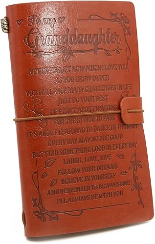 Miniatura 1 de Diario de piel para nieta, diario de piel A6, Laugh  Love  Live Vintage grabado grabado cuaderno de escritura recargable para Navidad, cumpleaños,