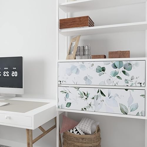 Miniatura 6 de Green Leaf - Papel tapiz adhesivo de hojas florales de 17.5 x 118 pulgadas, papel tapiz autoadhesivo vintage, impermeable, revestimiento de pared de