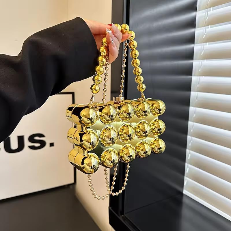 Image of Metallic Acrylic Evening Handbag for Women | Crossbody Sling Bags with Detachable Chain Strap Glossy Stylish Ladies Girls Small Size Cute Party Wedding Bag