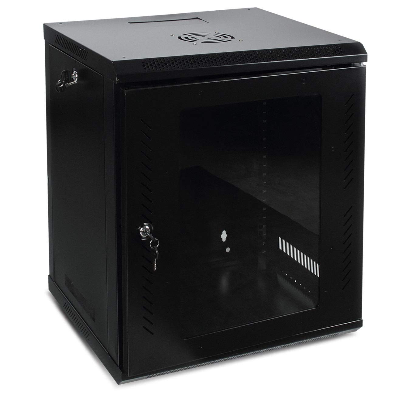 12U Wall Mount Network Equipment Server Data Cabinet Rack Glass Door (Black)