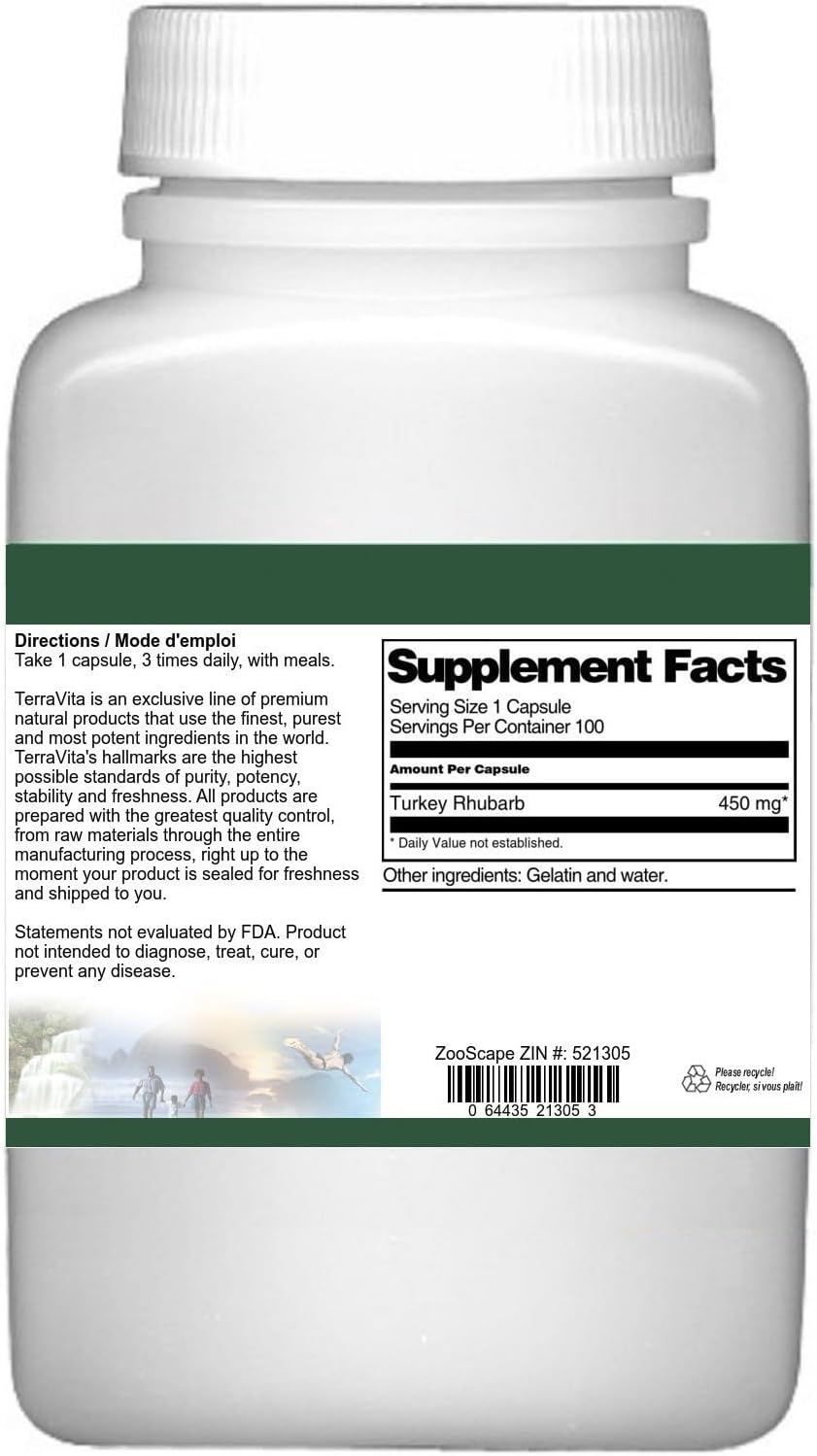Turkey Rhubarb - 450 mg (100 Capsules, ZIN: 521305)