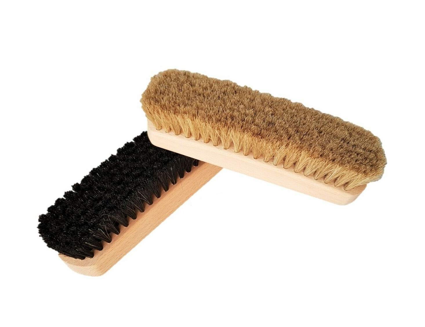 InveroInvero 2 Piece Traditional Boot Shoe Brush Polish Buffing Buff Leather Cleaning Set with Traditional Wooden Handles