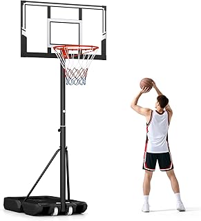 Costway Portable Basketball Hoop Outdoor, 1m-3.05 m Height Adjustable Basketball Goal System w/Shatterproof Backboard & Wh...