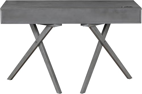 Miniatura 8 de 24/7 Shop at Home Idris Mid-Century - Escritorio moderno de madera con 2 cajones con puerto USB, toma de corriente para estación de trabajo, oficina