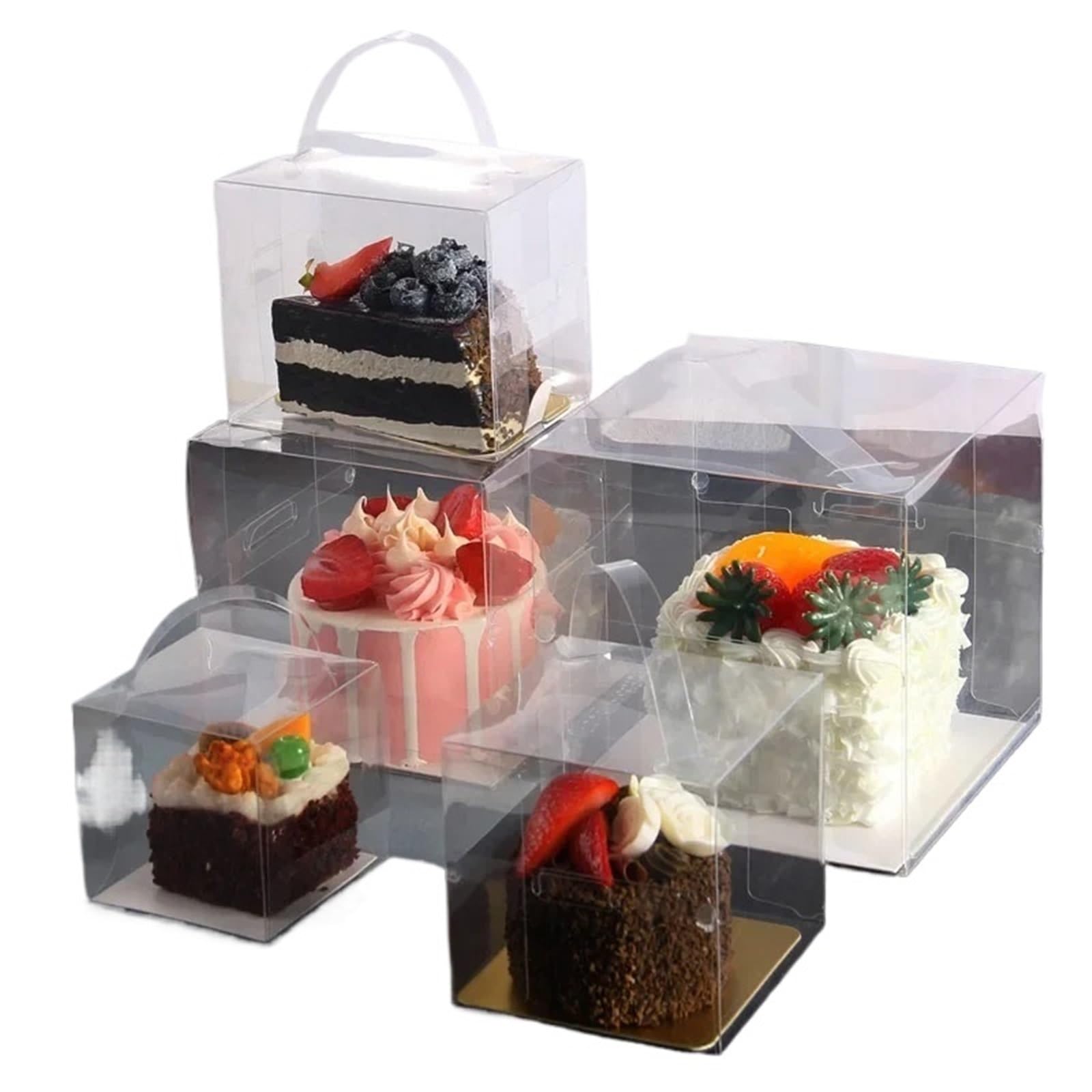 Caja embalaje 5Pcs Handheld Transparent Birthday Cake Box Baking Clear Plastic Cupcake For Weddding Party para tartas(16x16x16cm)