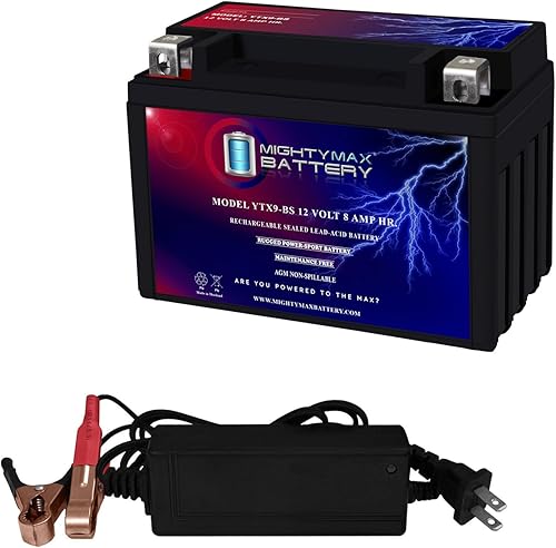 Mighty Max Battery YTX9-BS - Batería de repuesto para cargador Royal Enfield 411 Himalayan 17-20 + 12V 2Amp