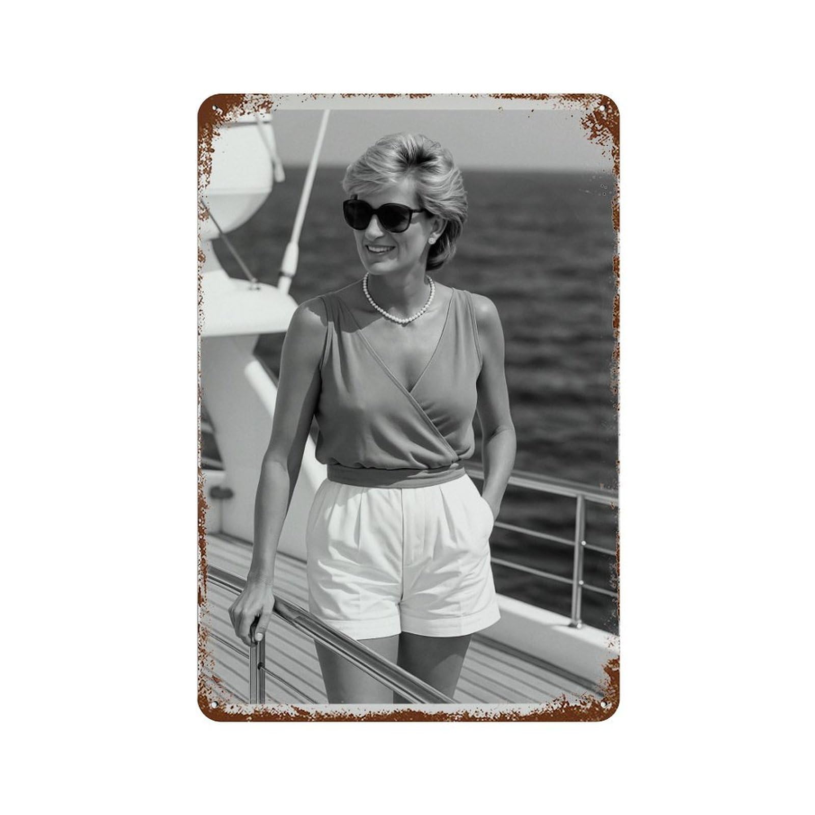 xiaoxiaoshen Princess Diana Yacht ， Vintage Black And White Beach Photography Wall Decor Art Metal Tin Poster Modern Home Decor Art Home Bar Shop Decorations Vintage Sign 30x20cm