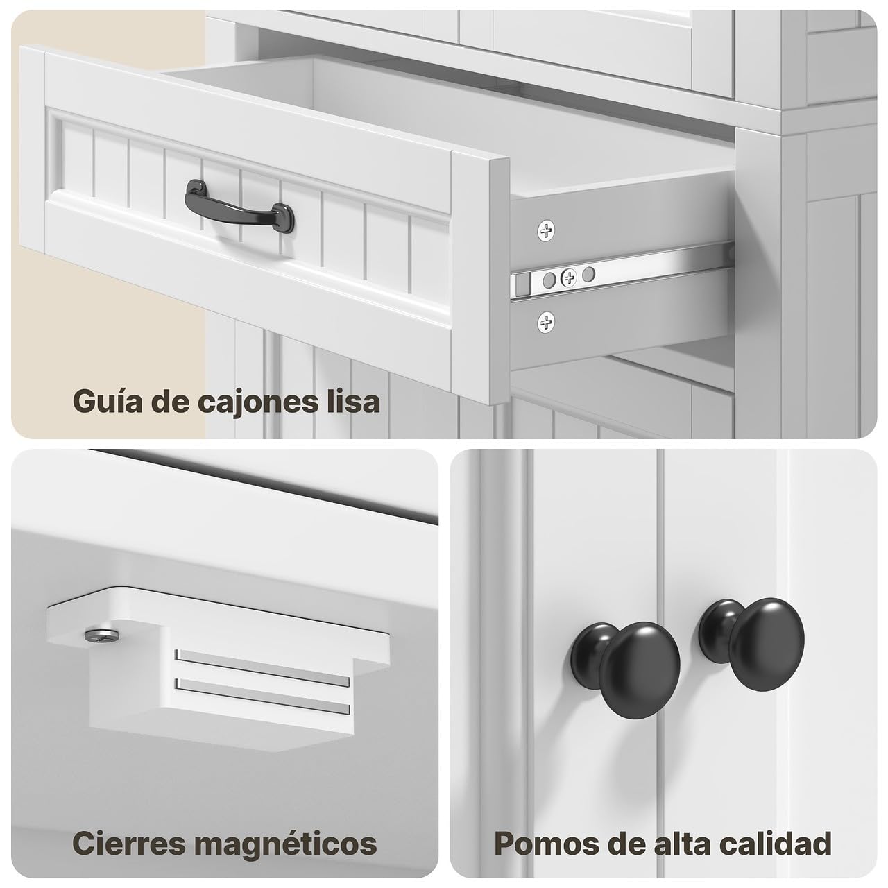 Xbro Mueble de Baño Alto con 2 Puertas y 1 Cajón, Armario Auxiliar con Baldas Ajustables, para Baño, Cocina, Salón o Despacho, 73 x 31 x 132 cm, Blanco