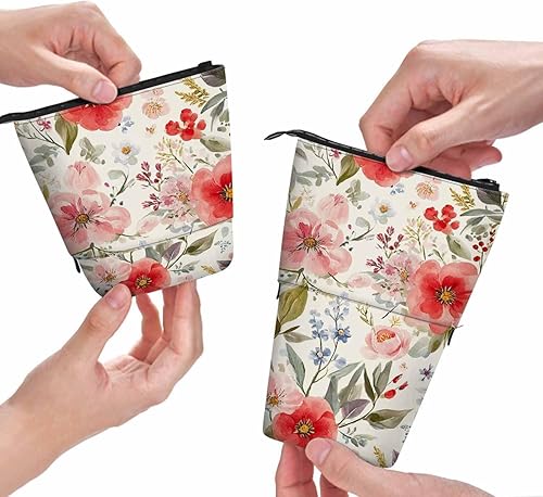 Swono Estuche de lápices de color floral romántico acuarela floreciente flores botánicas corona de pie estuche de lápiz estuche para lápices