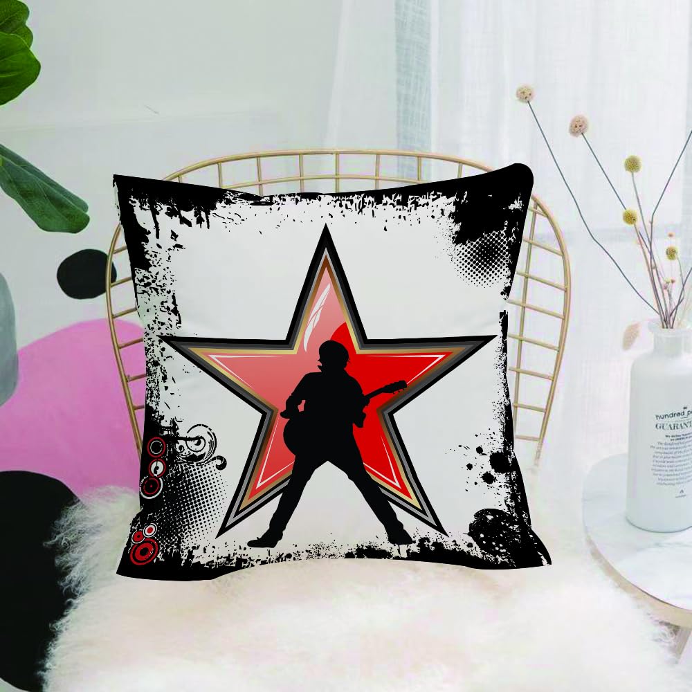 Hyosxw Rock Music, Guitar Player Star Abstract Mono - A8 Cushion Cover,Throw Pillow Case Home Decorative For Living Room Bedroom Sofa Chair 18X18 Inch,Rock Music, Guitar Player Star Abstract Monochrome Splashes And Halftone E Patt,Pillowcase 45X45cm