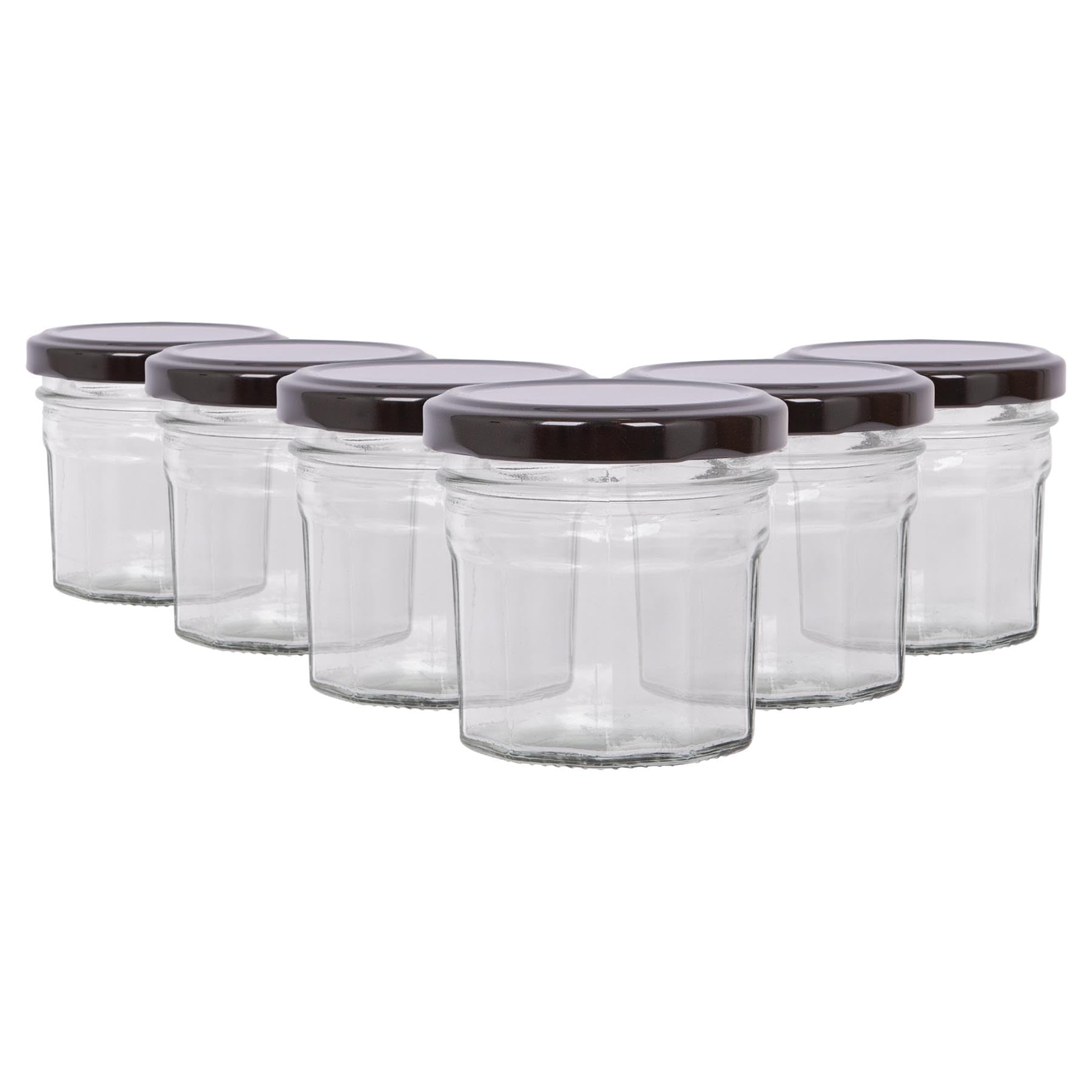 Argon Tableware 90Ml Glass Jam Jars With Airtight Black LidsSet Of 6 Empty Screw Top Kitchen Storage Preserving Jar from B&Q