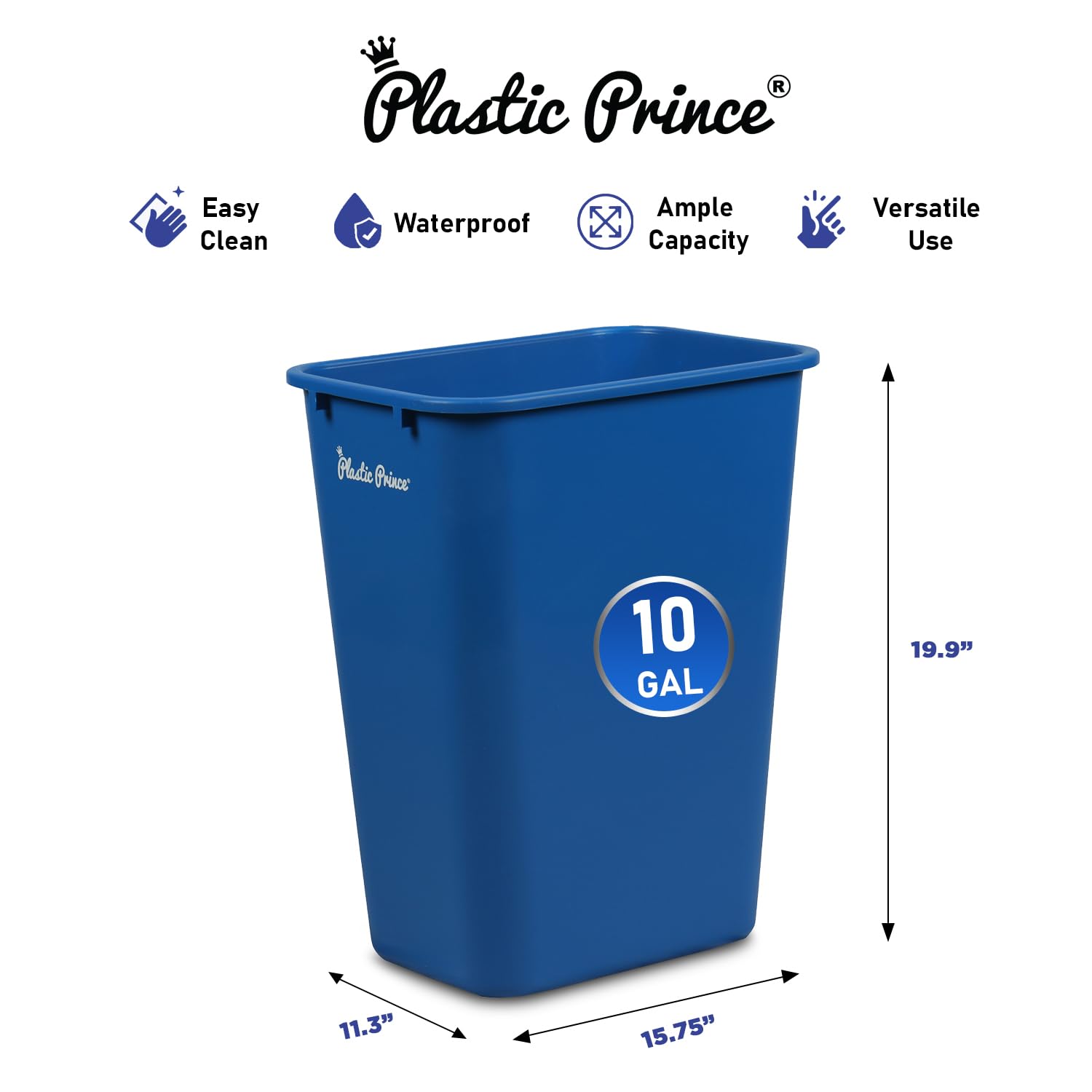 (2 Pack) 10 Gallon/40 Qt Black and Blue Wastebaskets, Plastic Rectangular, Trash Cans for Bedroom/Bathroom/Office, Garbage Cans Fits Under Desk/Cabinet/Sink