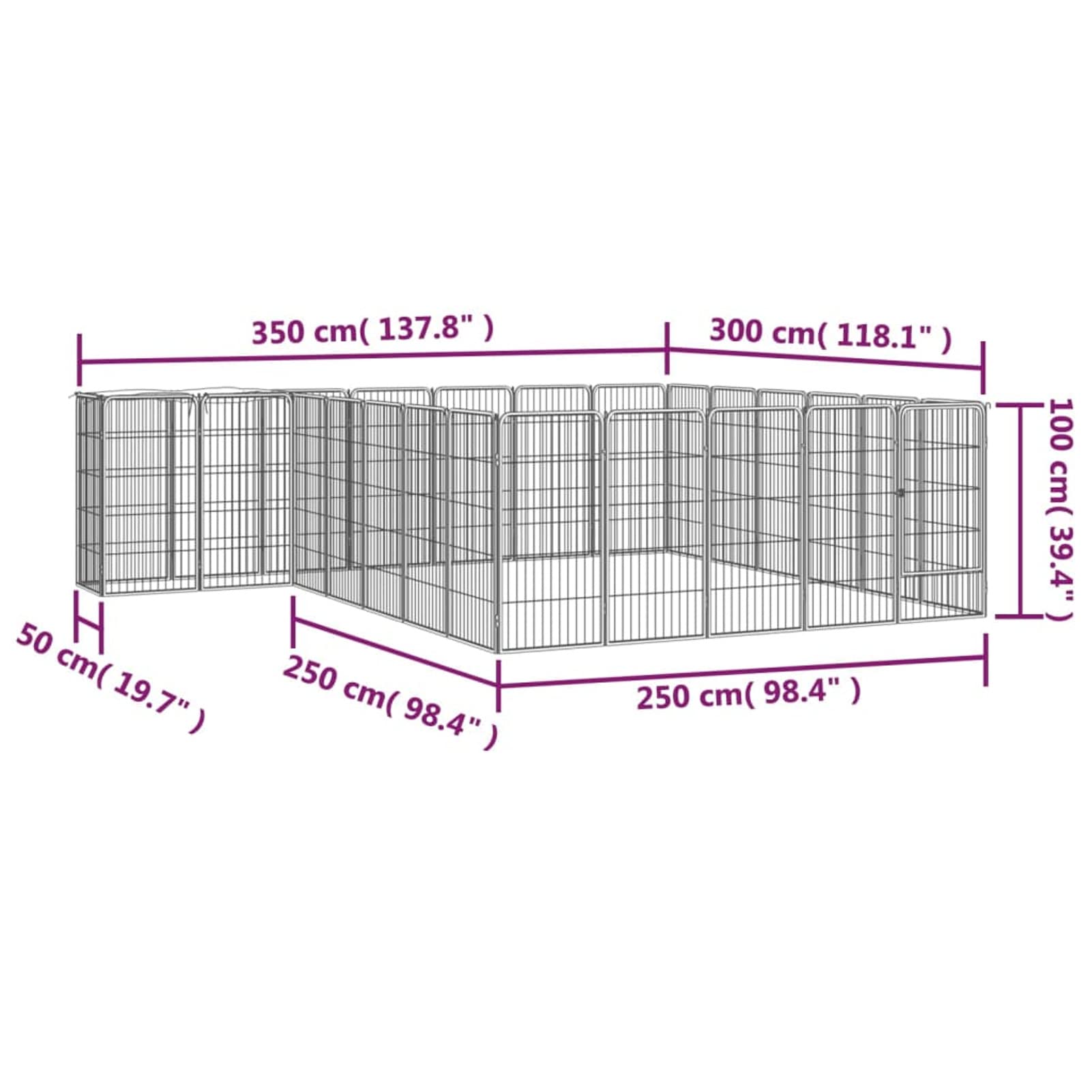 ShGaxin Pudełko dla psów 26 paneli czarne 50 x 100 cm stal malowana proszkowo, artykuły dla zwierząt, zwierzęta domowe - artykuły, artykuły dla psów, legowiska i kojce dla psów-3115952