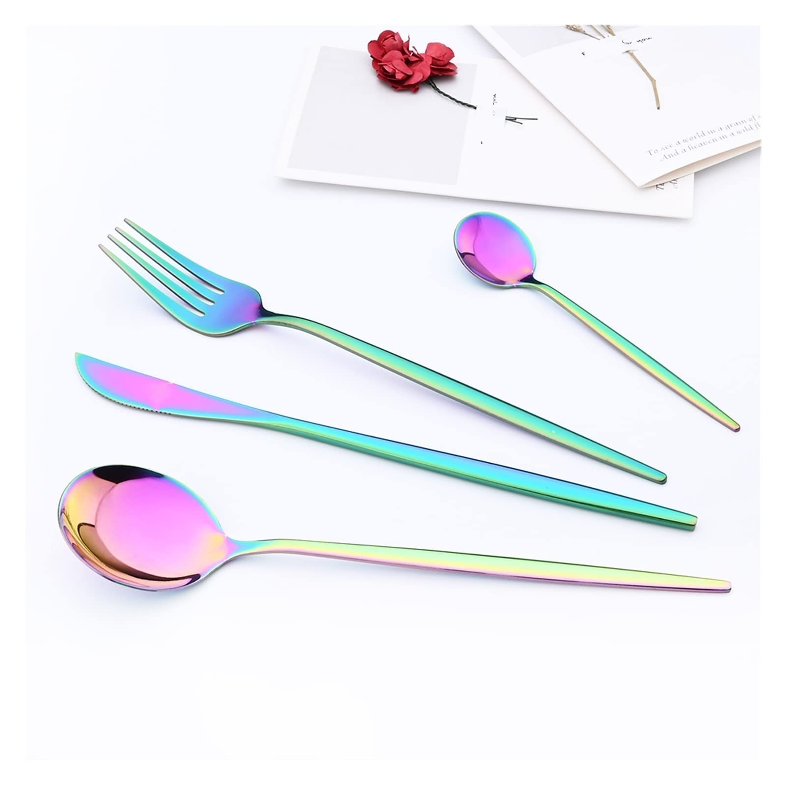 30pcs Menthe Vert Or en Acier Inoxydable Service De Vaisselle Miroir Fourchette Cuillère À Café Cuillère À Café Couverts Cuisine Couverts Ensemble Leisurely (Color : Noir)