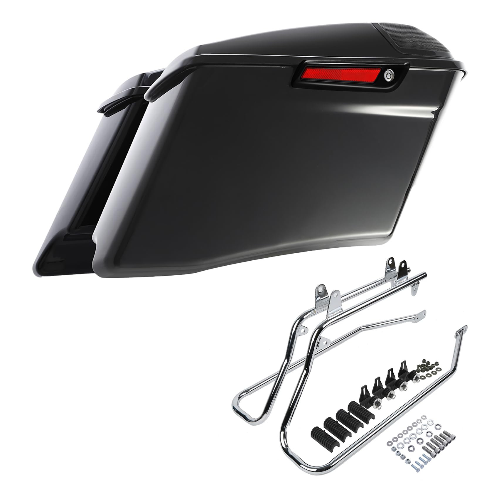 TCMT 4" Stretched Extended Saddlebags 5x7" Speakers Lids Conversion Bracket Kit Fit For Harley Heritage Softail Fatboy FLSTF Breakout 1984-2017 Black Latches