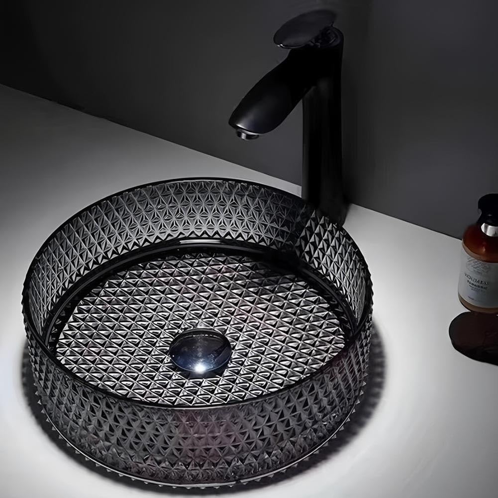 CSXSXAUO Crystal Glass Vessel Sink, Diamond Shaped Above Counter Basin for Modern Bathroom Vanity