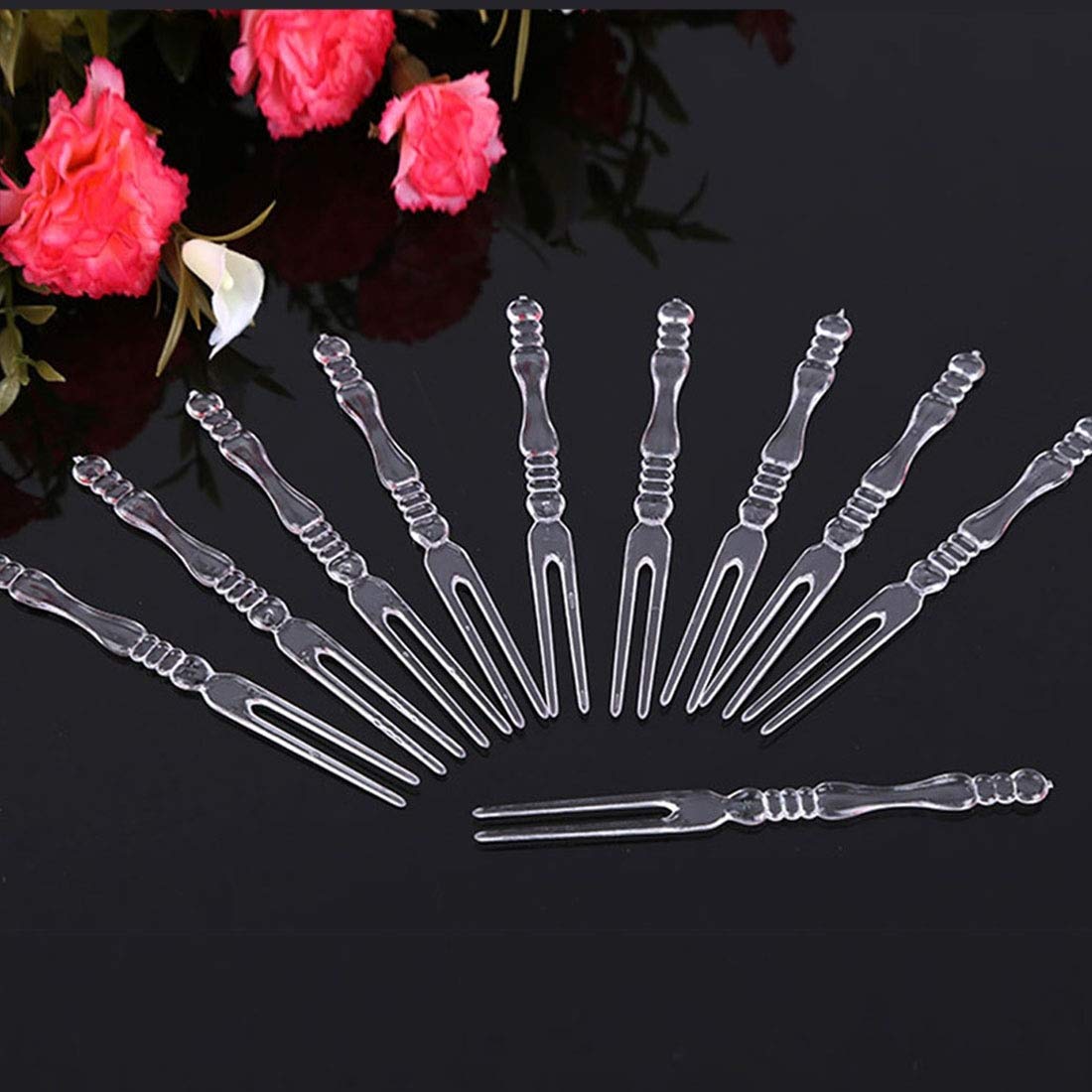 Xin DU QU Home Kitchen Gadgets 1KG (About 700 PCS) Mini Transparent Disposable Home Dining Food Cake Fruit Plastic Forks