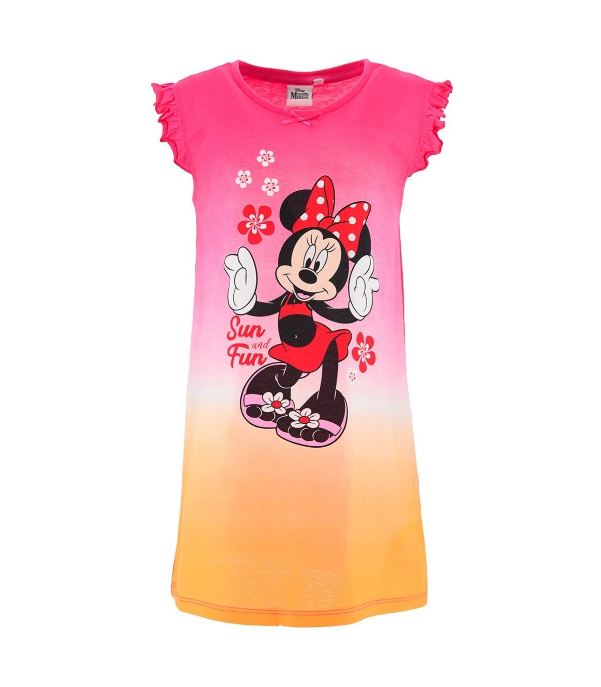 Disney Minnie Mouse Vestido para Niñas, Vestido Manga Corta para Niñas, Diseño 'Sun and Fun' Minnie Vestido, Regalo para Niñas, Tallas 3 a 8 Años