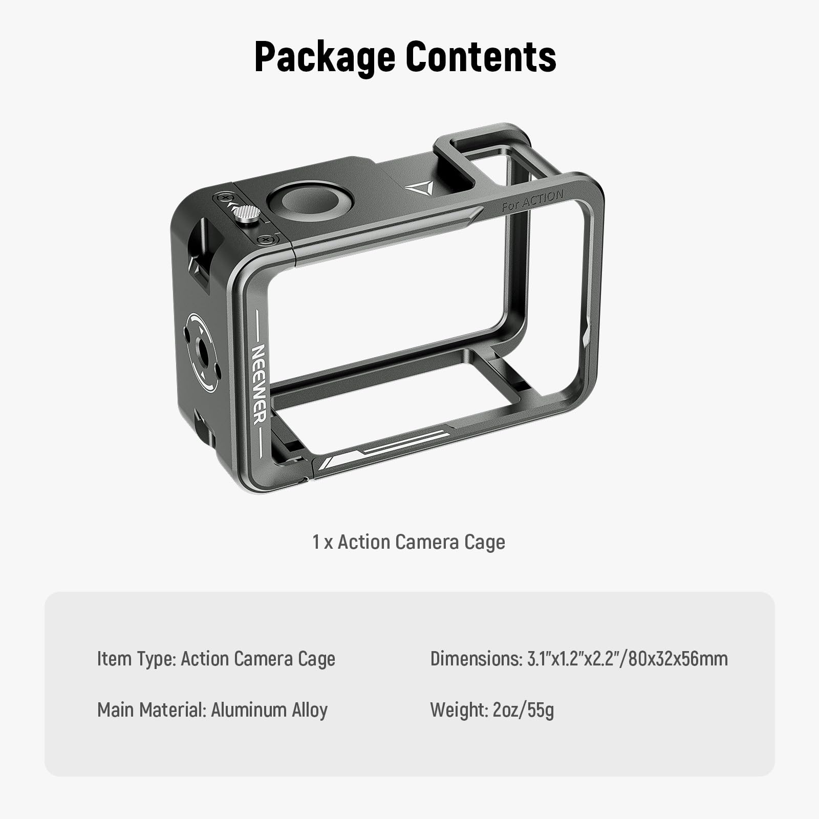 Neewer Klatka do Action 5 Pro, ochronna metalowa platforma wideo z zimną stopką, gwint 1/10.2 cm, przycisk migawki kompatybilny z DJI Osmo Action 5 Pro Action 4 Action 3 DJI Mic DJI Magnetyczny uchwyt
