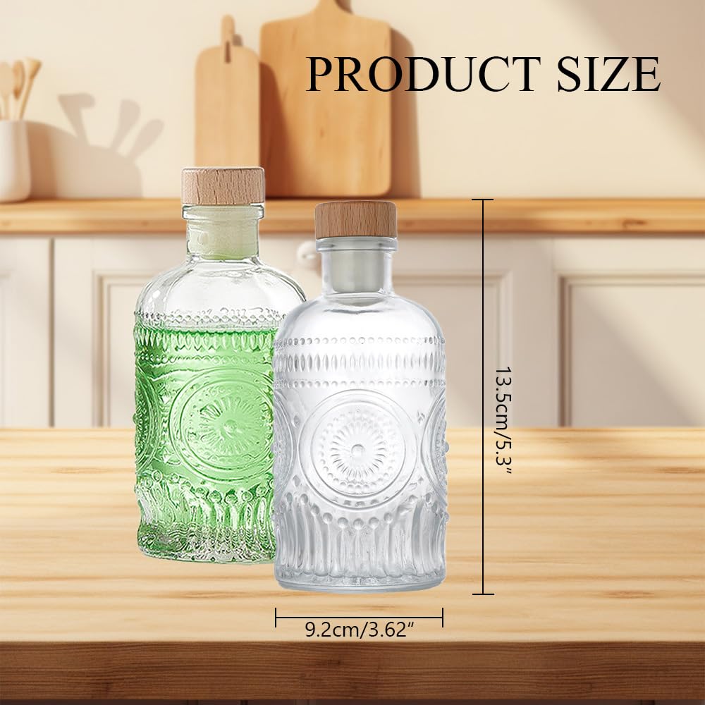 2Pcs 6 ozGlass Bottles, Clear Glass Bottles, 200ml Heavy Base Glass Bottles with T-Top Cap, Empty Whiskey Bottle for Wine Beverages Drinks Oil Vinegar Kombucha Beer Water Soda