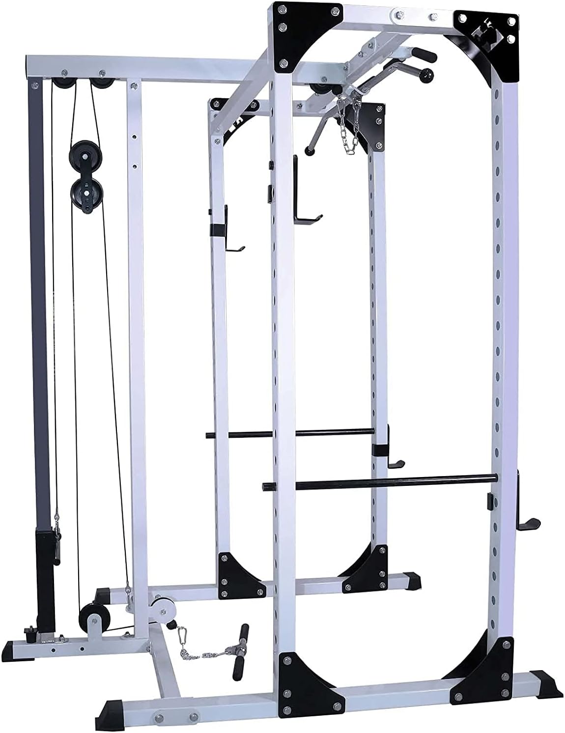 DF825L Heavy Duty Squat Rack with LAT Attachment, 1000 lb Weight Capacity, Black and White