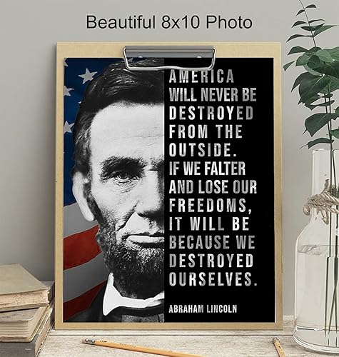 Miniatura 4 de Abe Lincoln - Abraham Lincoln Poster, 8x10 - American Flag Wall Decor - Patriotic Wall Decor - USA Wall Art - Positive Inspirational Quotes -