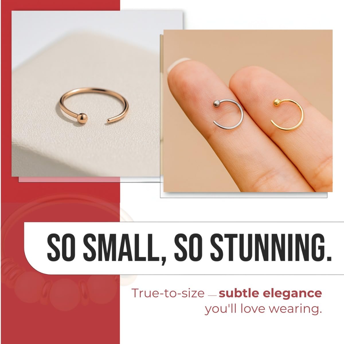 Gioielli Piercing Anello in Oro Massiccio 9 carati 22 Calibro Aperto Cerchio fine Naso Naso