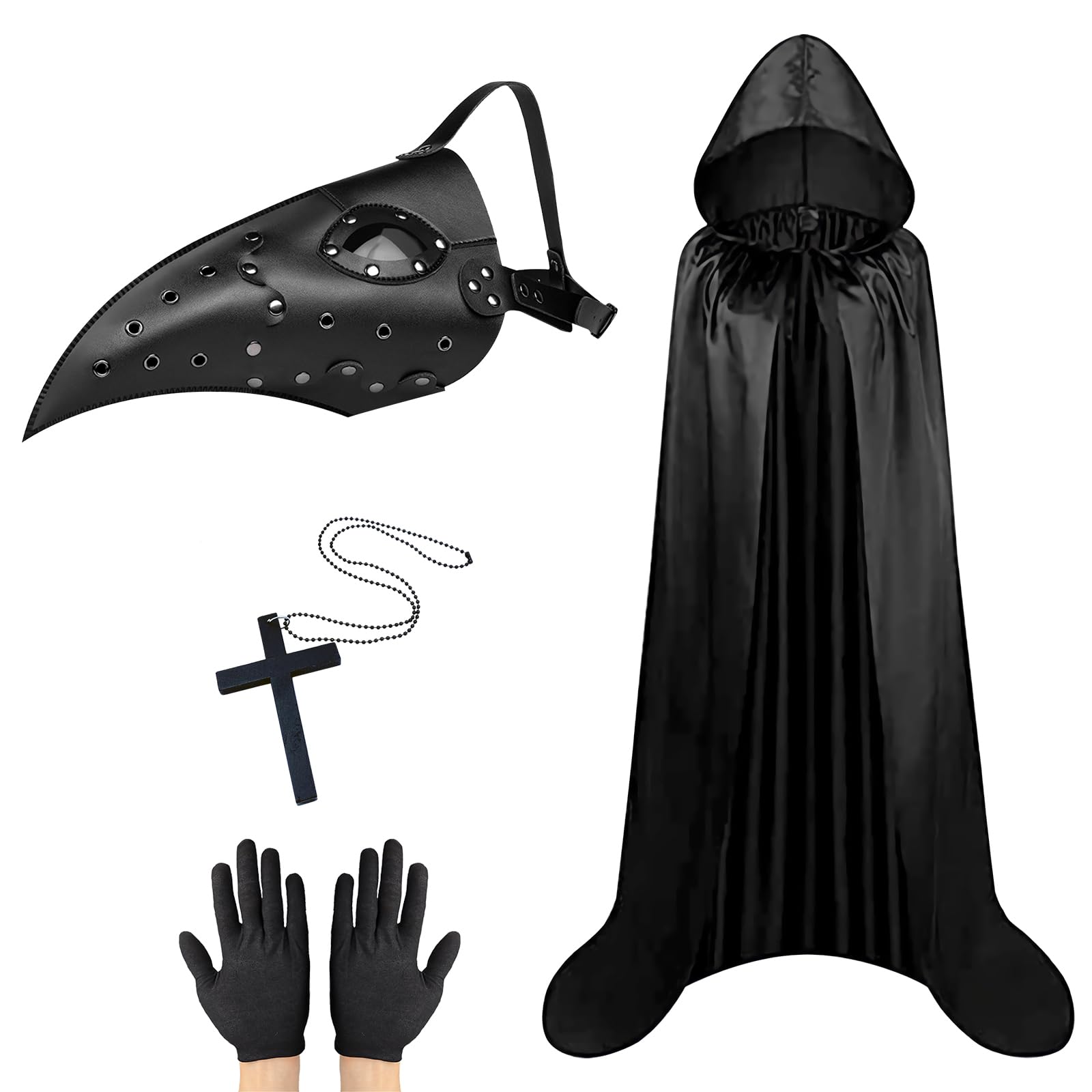 Lifreer Long Nose Beak Mask, Halloween Plague Doctor Mask, Plague Doctor Costume, Halloween Beak Mask with Cloak