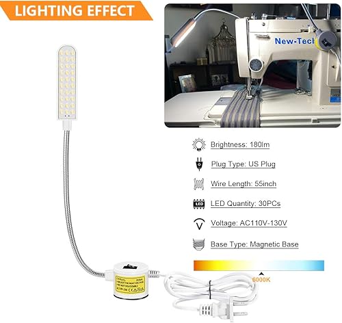 Miniatura 2 de Lámpara de trabajo de cuello de cisne flexible LED para máquina de coser con base de montaje magnético para banco de trabajo, torno, taladradora,