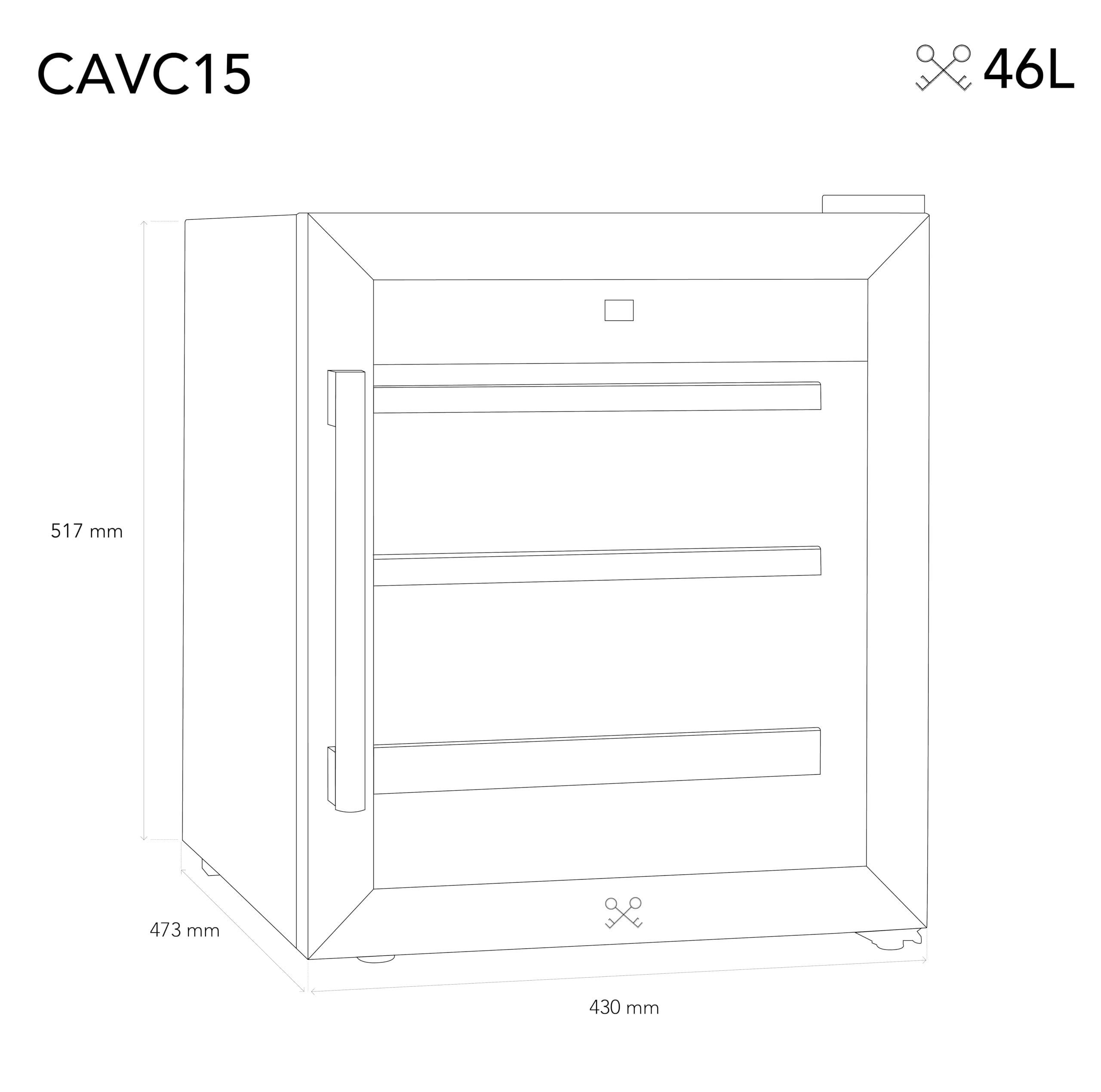 LES PETITS CHAMPS Cantina per vino 15 bottiglie CAVC15, porta in acciaio inossidabile, anti-UV, termostato da 4°C a 18°C, silenziosa, illuminazione a LED