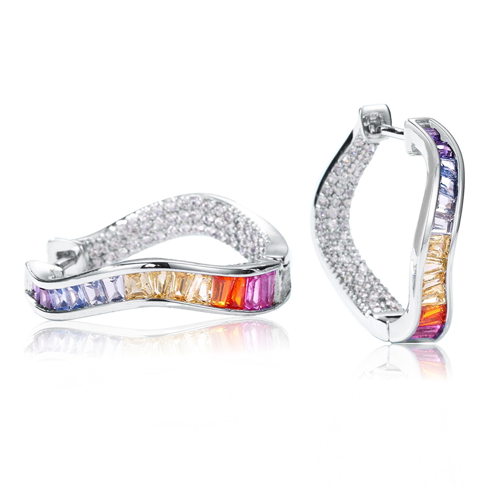 Orecchini a cerchio donna alone irregolare in argento S925 e zirconi cubici arcobaleno - Orecchini in argento qualità premium tutte le occasioni - Unici e alla moda