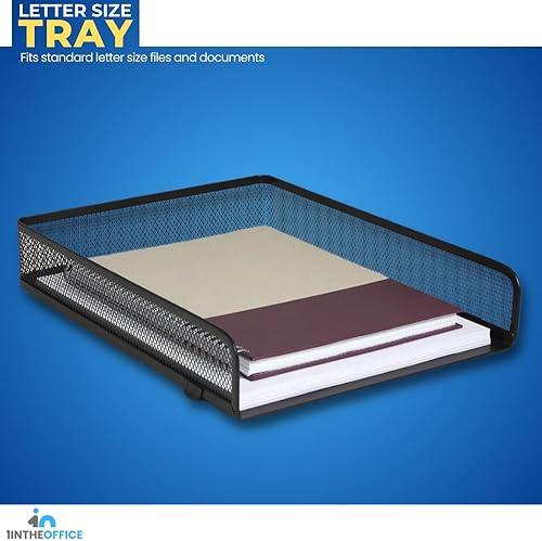 Miniatura 3 de 1InTheOffice Bandeja apilable para cartas, bandeja de cartas de carga frontal de malla de alambre negro mate