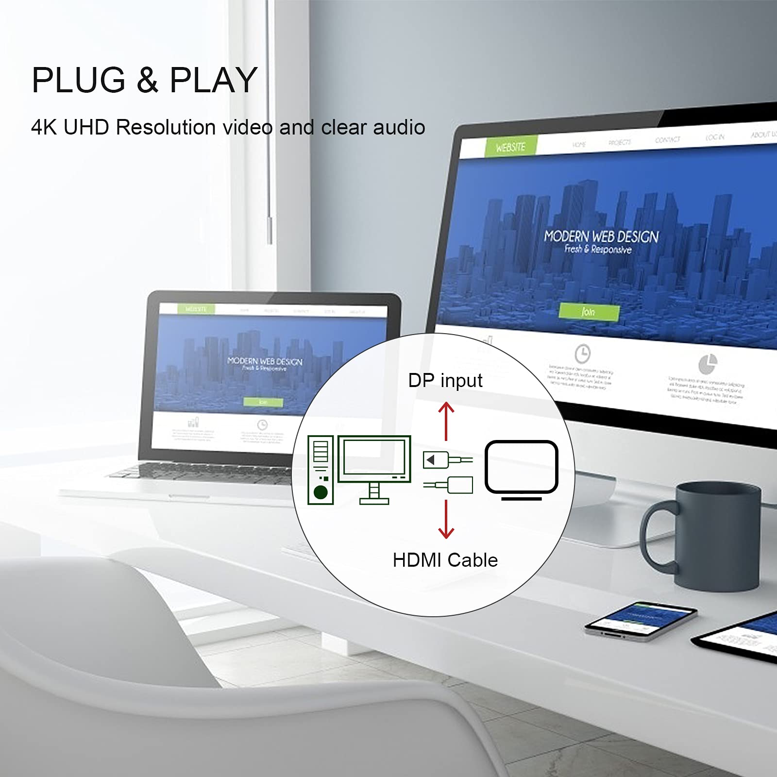Adaptador DisplayPort A HDMI Vancle - 4K 1080p, Unidireccional, Para Conectar PC A TV O Proyector