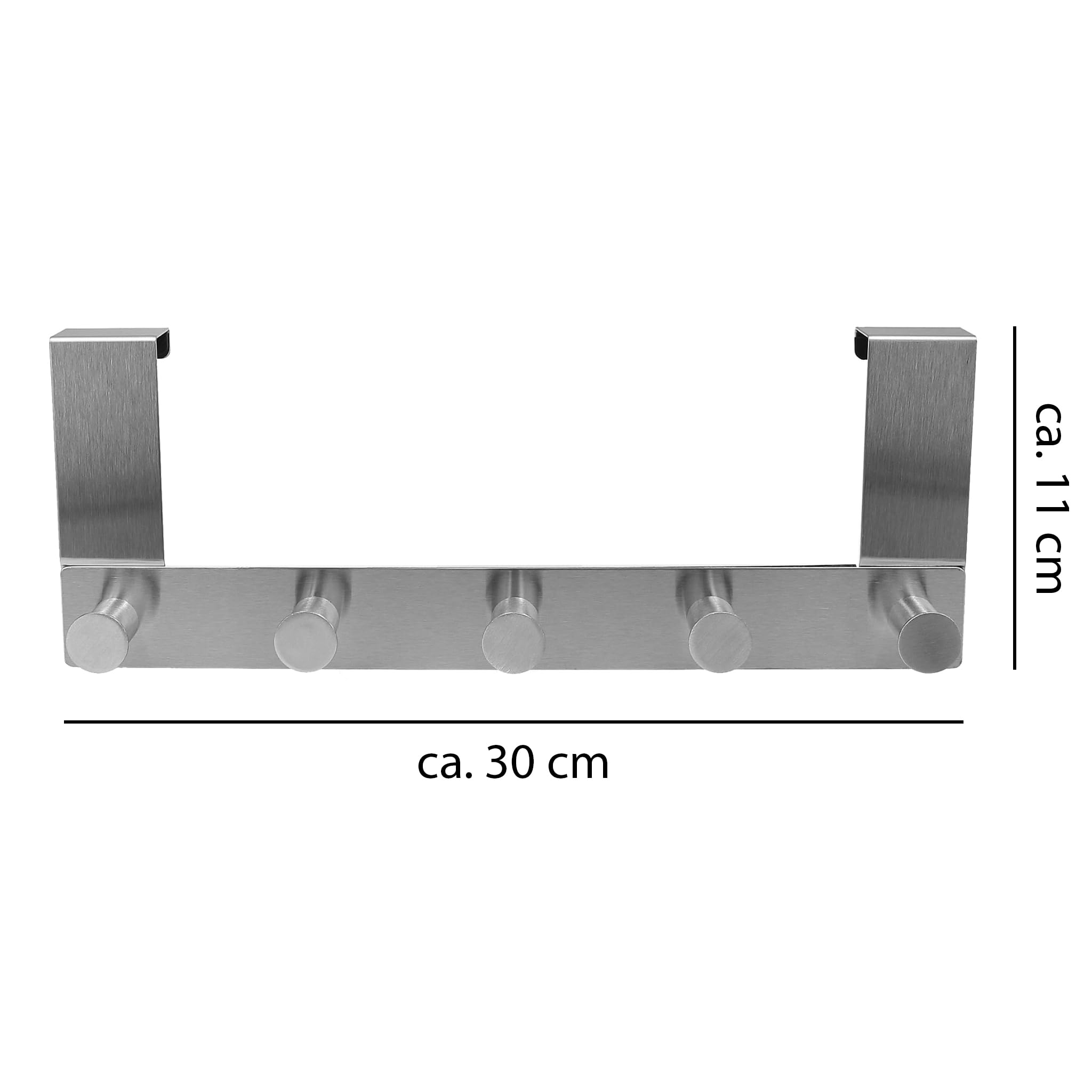 VonBueren Appendiabiti da porta da appendere, in acciaio inox, 30 cm, 5 ganci per porta, adatto come appendiabiti per porta, per porta