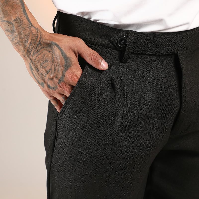 Image of CAHOOT Men's Wrinkled Tailored Shorts for Casual Wear | Mid-Rise | Regular Fit | Button Closure | Shorts Crafted with Comfort Fit for Everyday Wear