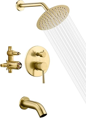 sumerain Kit de molduras para bañera y ducha con válvula áspera, grifo de ducha negro con boquilla de bañera, cabezal de ducha de 8 pulgadas,