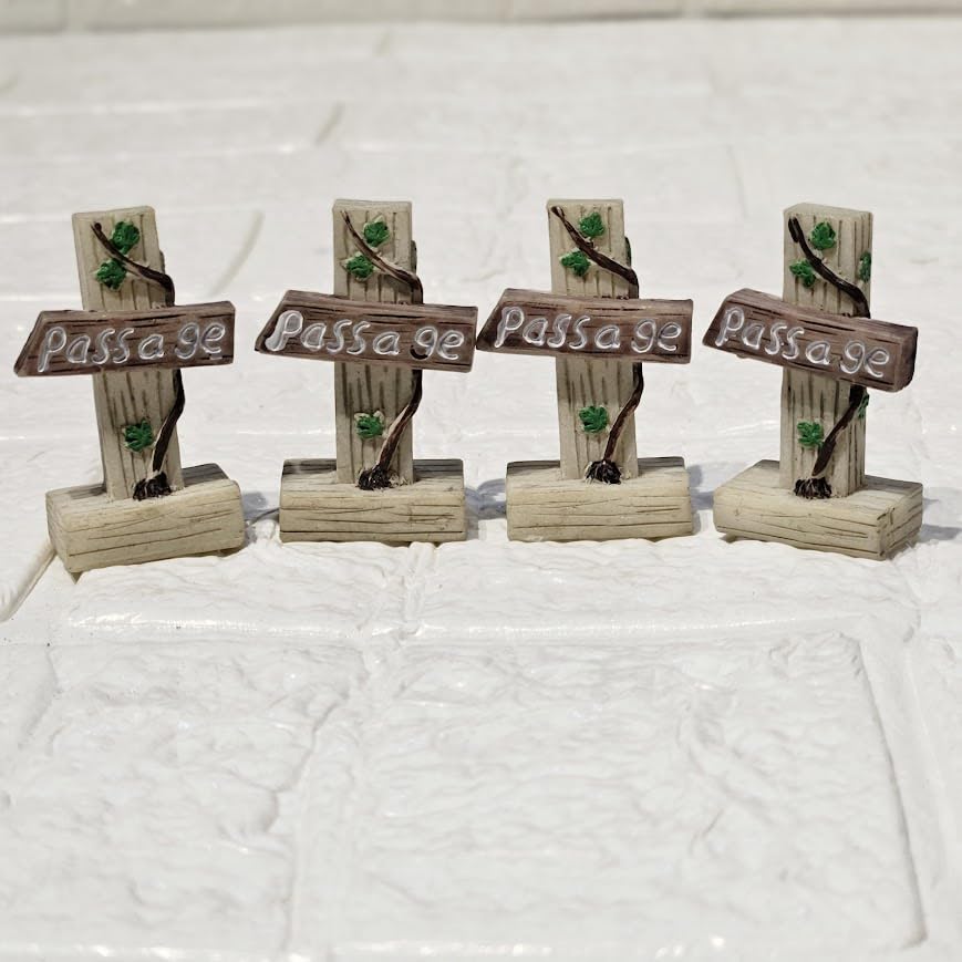 Image of Miniature Signboard Set of 4 for Mini Garden Decor, Fairy Garden Accessories, Dollhouse Decoration & DIY Crafts | Mini Toy Sign Boards for Terrariums, Planters & Gifting