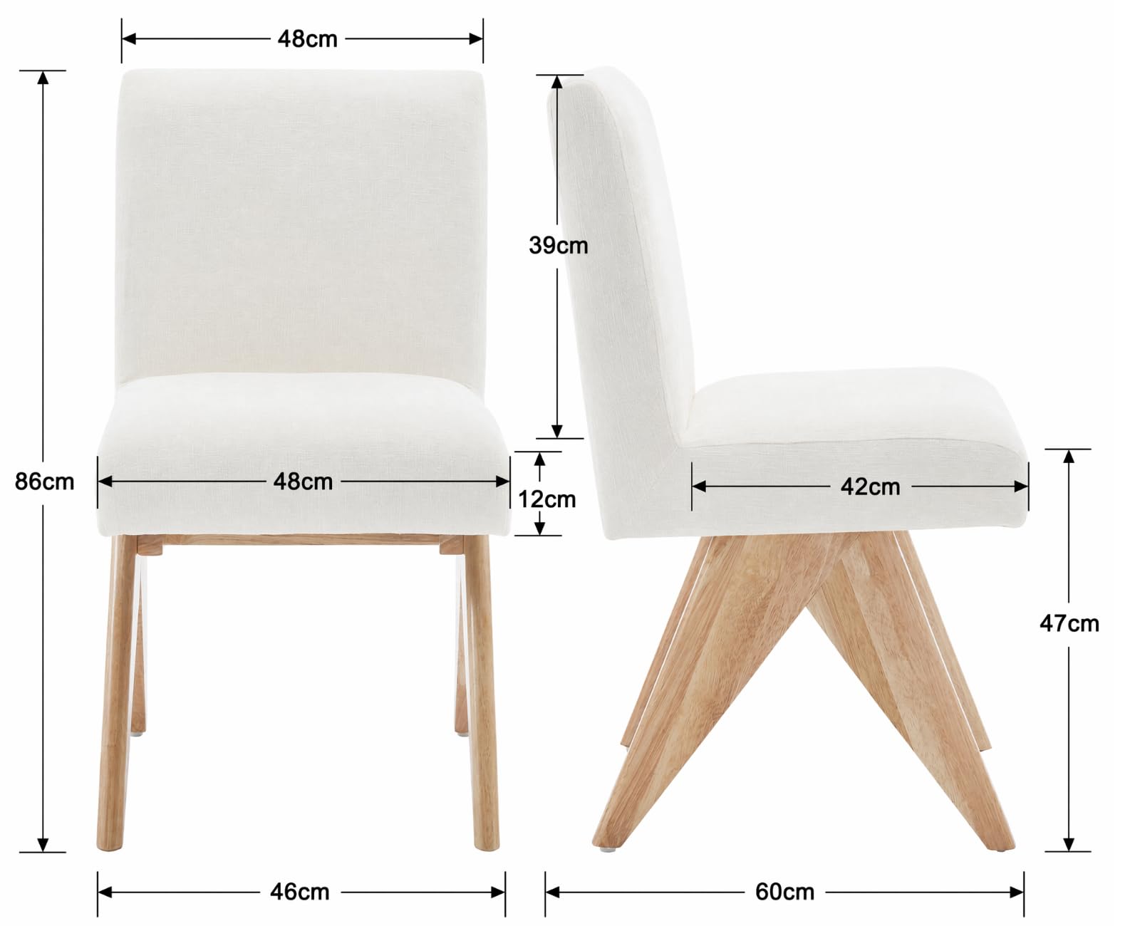 Ya-Home Set di 2 Sedie da Pranzo in Tessuto con Gambe in Legno, Beige