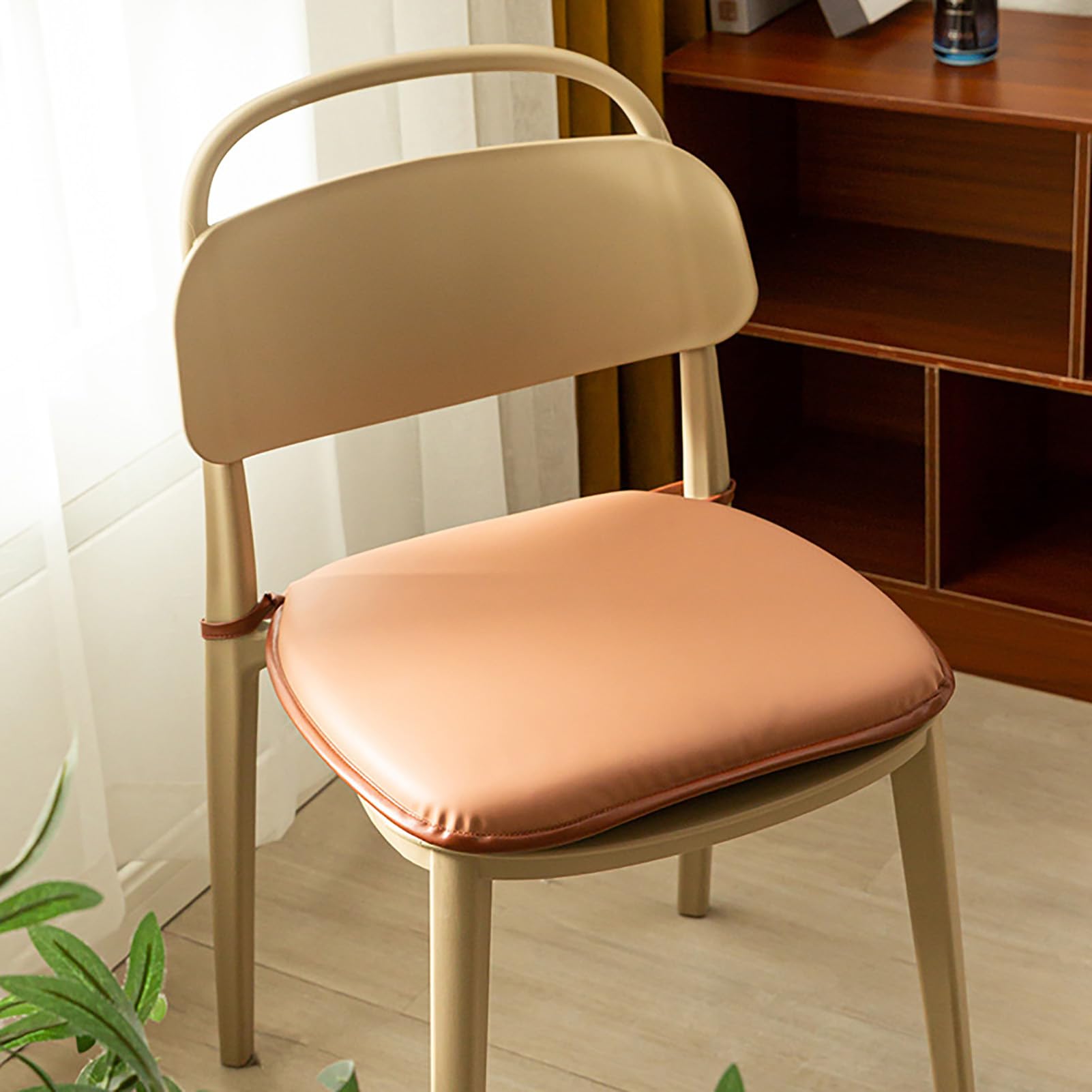 Universal Dining Chair Cushion, U-shaped Pu Leather Seat Pad with High Density Memory Foam, Non-slip Chair Cushion with Tie for Dining Room, Kitchen and Office Use(43x45cm(17x18inch), Caramel)