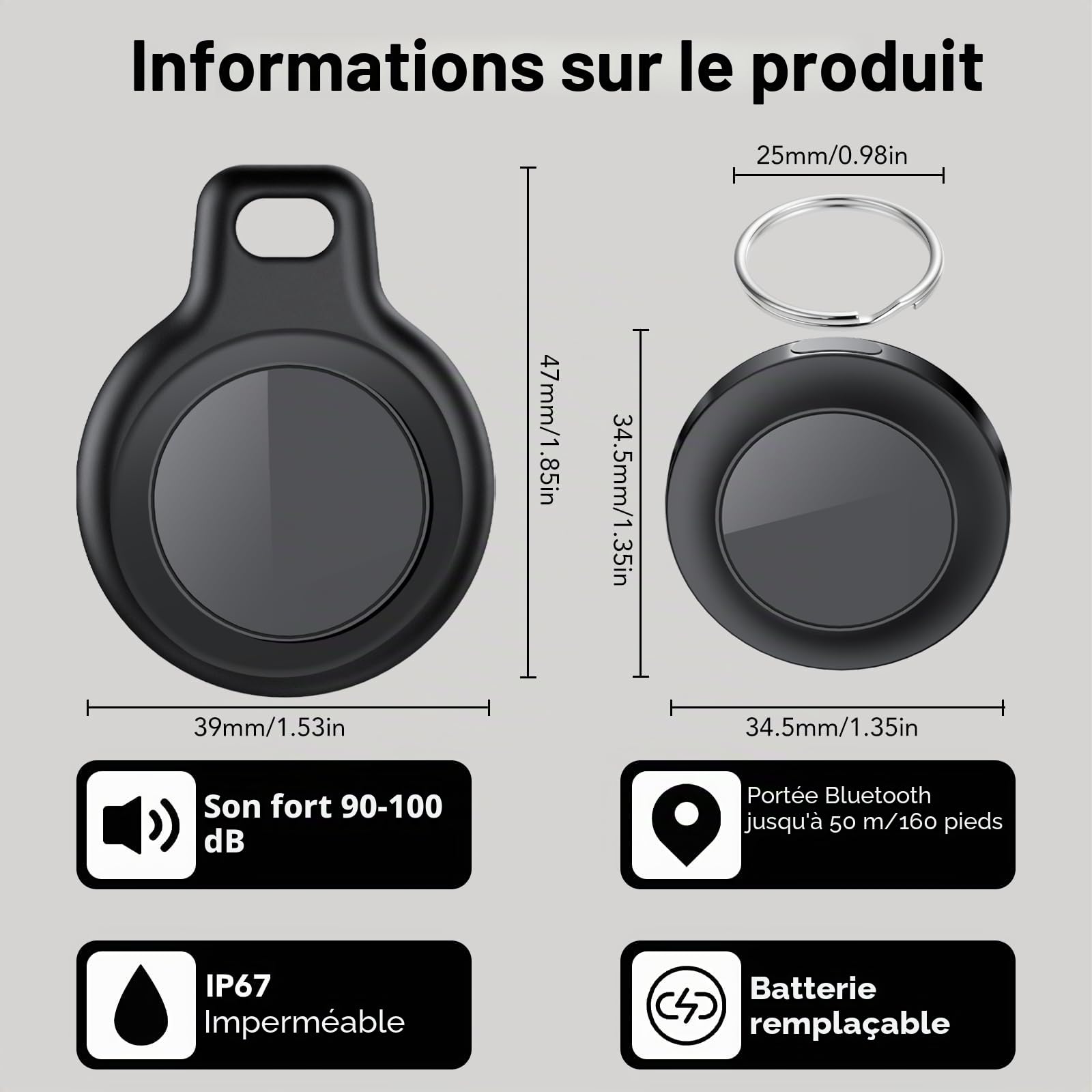 Air Traceur Tag-4 Piece,Traceur de Valise Compatible avec Apple Where is APP (iOS Uniquement), Batterie Remplaçable, IP67 Imperméable, pour Les clés/Portefeuilles/Valises/Clés/Sacs,Noir & Blanc