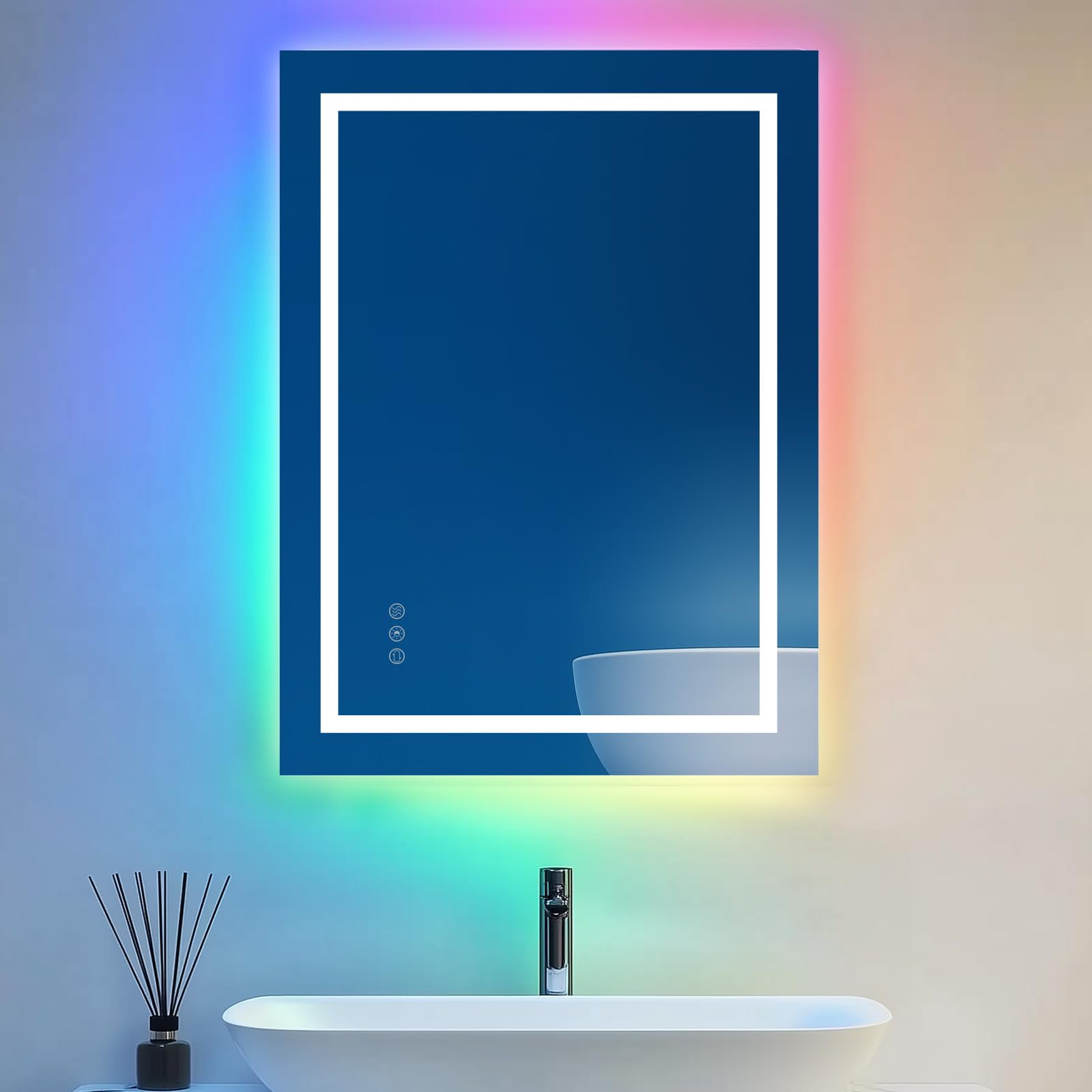 LED Bathroom Mirror with RGB Backlight | 800x600mm Illuminated Mirror with 8 Colour Modes, Anti-Fog, Dimmable Touch Control, Memory Function | IP65 Waterproof, Wall Mounted